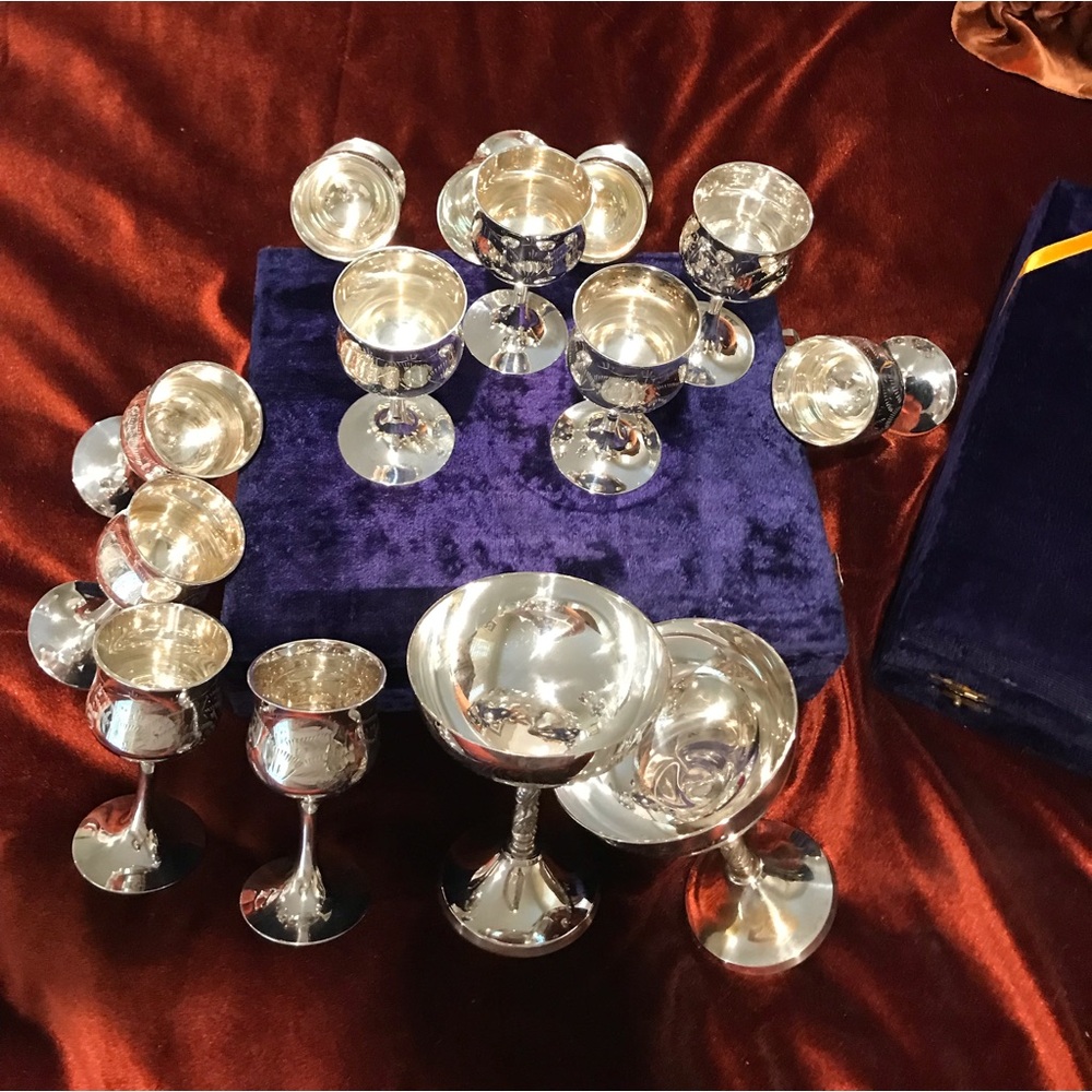 Vintage cup set EPNS silver plated set 6 only Goblets Engraved Etched original